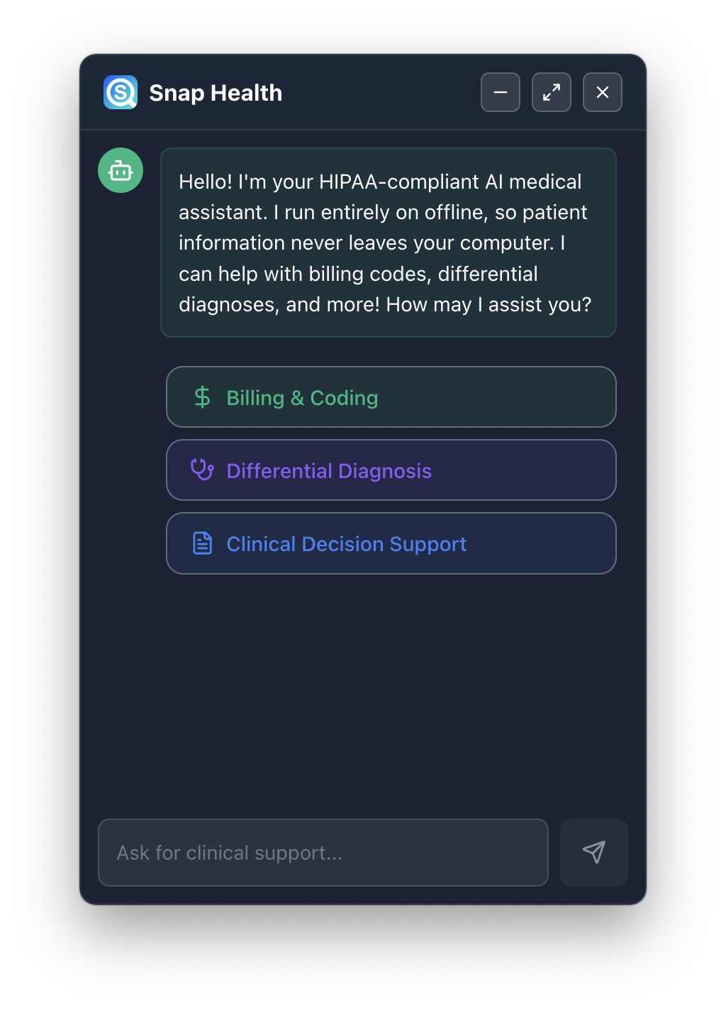 Snap Health AI Medical Assistant Interface